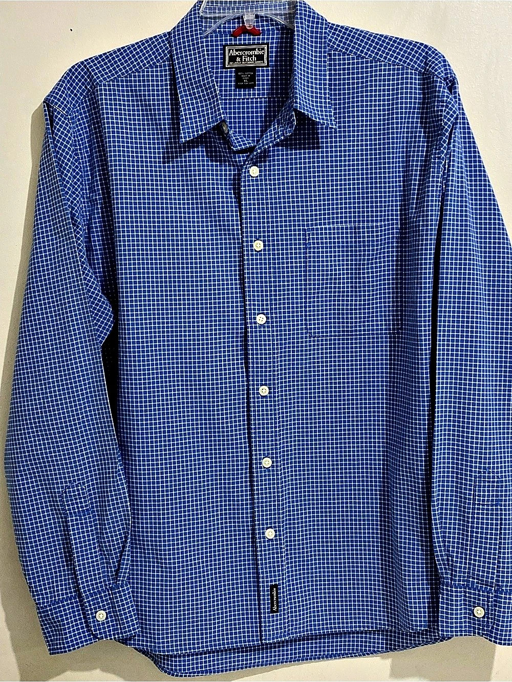 Abercrombie & Fitch Men's Checkered Cotton Shirt in Blue & White Size XL
